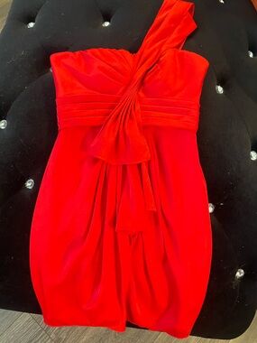 BCBGmaxazria Red One-Shoulder Cocktail Dress statement date prom size 0
